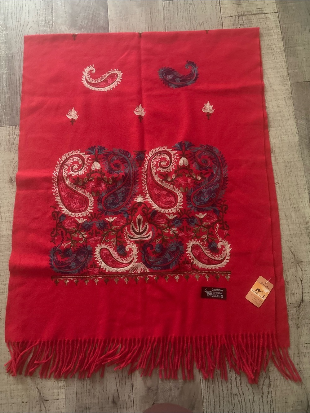 Red Paisley Embroidered Throw Scarf - Elegant Home Accent